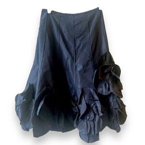 Rickie Freeman Teri Jon Size 6 Black 100% Silk A-line Flare Flowers Lined